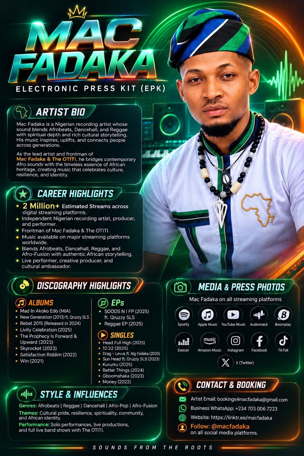 Mac Fadaka electronic press kit and discography